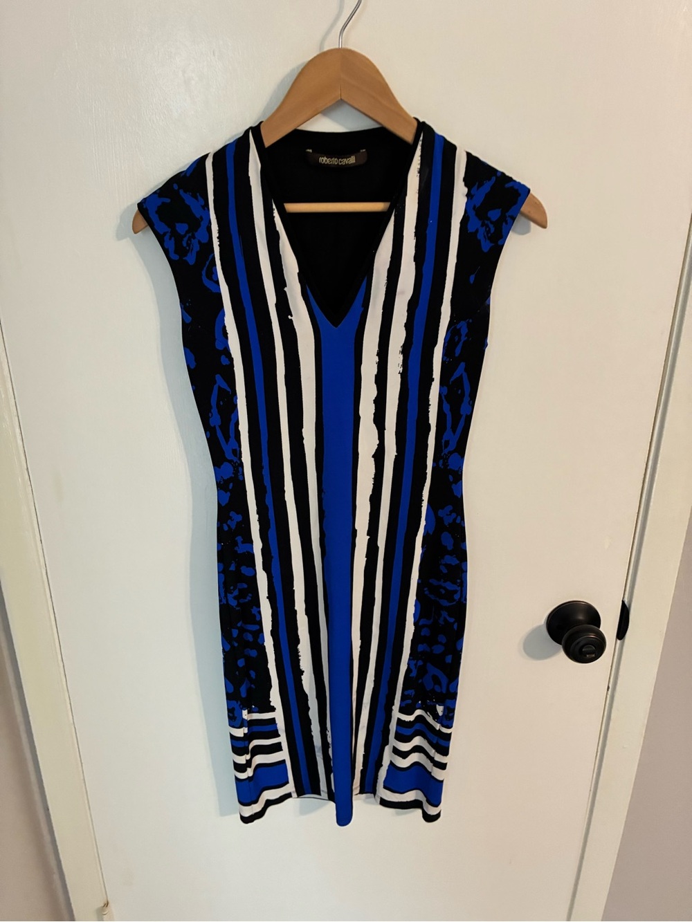 Roberto Cavalli Cap-Sleeve Mixed-Print Sheath Dress